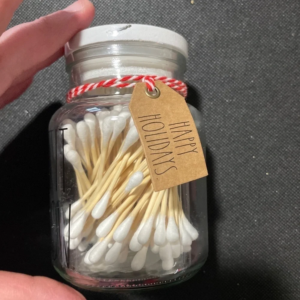 New! Rae Dunn Christmas 2021 Let It Snow Cotton Swab Jar White Lid